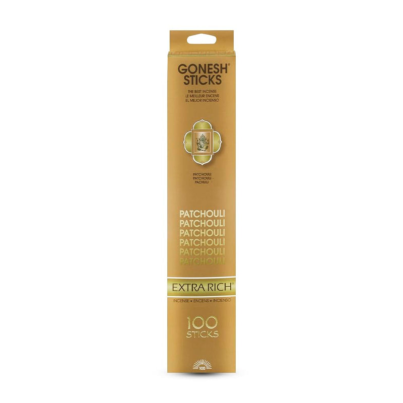Gonesh - Extra Rich Scented Incense Sticks - Non-Toxic 10” Slow Burn Aromatic Sticks - Patchouli - 100 Pack Single 100-Stick Pack - BeesActive Australia