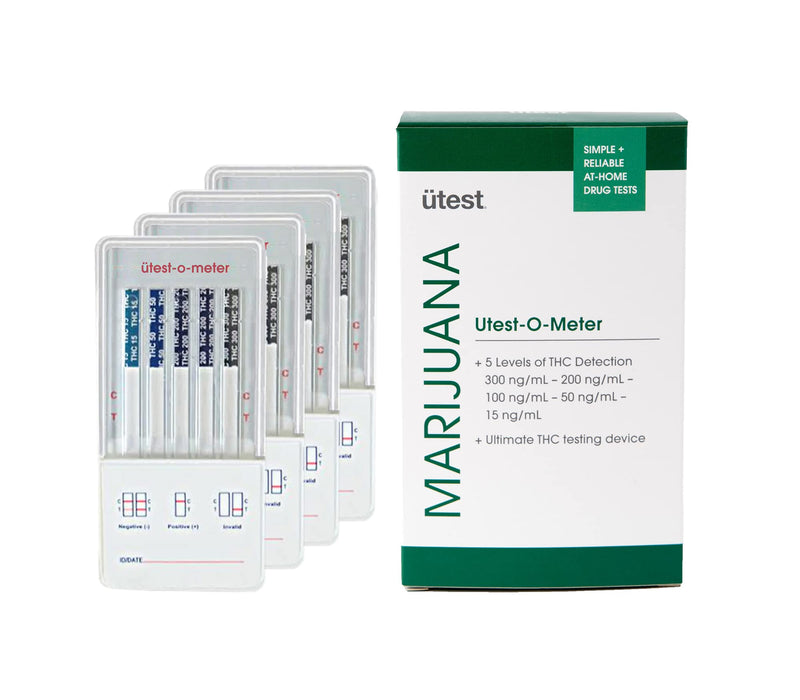 UTEST-O-Meter 5 Level THC Home Drug Test | Marijuana Urine Test Kit | Highly Sensitive Testing Strips with Instant Results | 5 Panel Tests 15 ng/mL, 50 ng/mL, 100, 200, & 300 ng/mL (4-Pack)