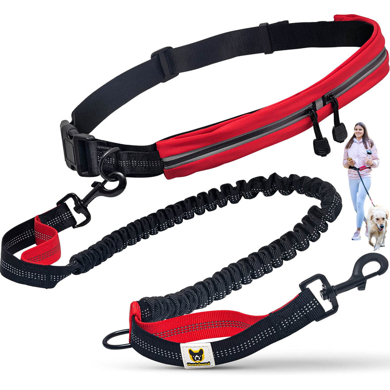 Hundefreund Hands-Free Dog Leash for Medium and Large Dogs (30-150 lbs) – Shock Absorbing Bungee Running Leash with Waist Belt, Dual Handle, Reflective Design for Training, Hiking & Walking (Red) - BeesActive Australia