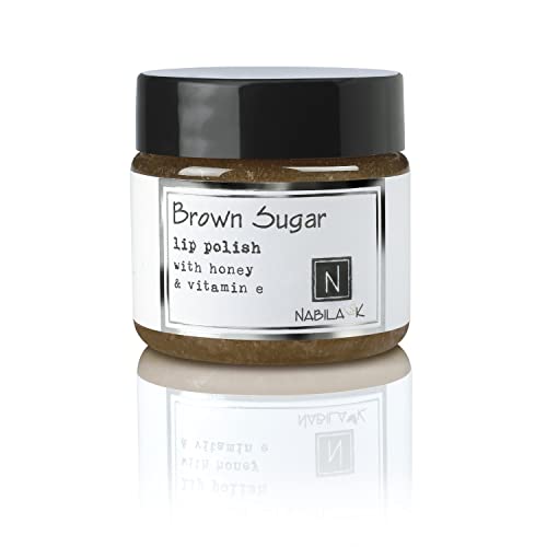 Brown Sugar Lip Polish, 1 oz by Nabila K - Hydrating Lip Exfoliator & Moisturizer with Honey and Vitamin E for Dry and Chapped Lips - Cruelty-Free, Real Sugar, Made in USA Brown Sugar