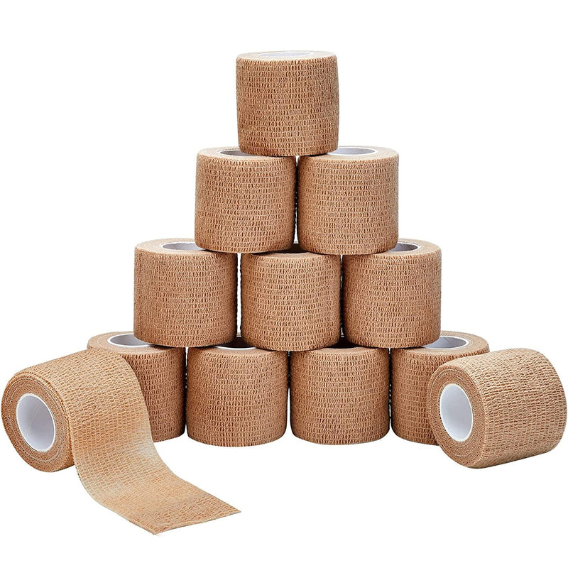 California Basics Non-Woven Self Adhesive Brown Bandage Wrap - 12 Pack - 2 Inches by 5 Yards Cohesive Bandage for All Sports, Breathable Athletic Tape for Wrists, Knee and Ankle 2 Inch 12 Pack - BeesActive Australia