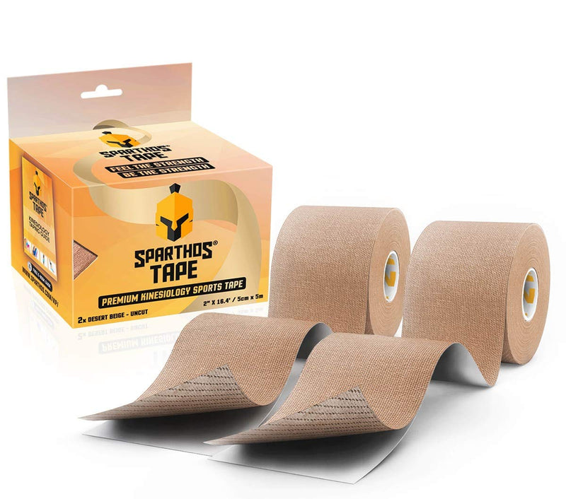Sparthos Kinesiology Tape - Incredible Support for Athletic Sports and Recovery - Free Kinesiology Taping Guide! - Uncut 2 inch x 16.4 feet Roll B) Desert Beige (Pack of 2) + Free Taping Guide - BeesActive Australia