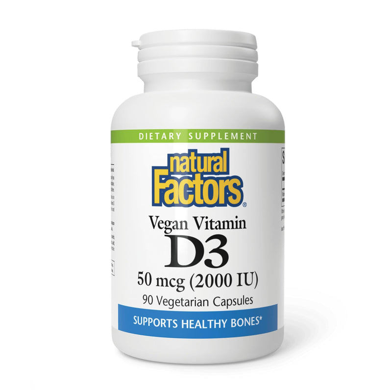 Natural Factors Vegan Vitamin D3 2000 IU - Supports Bone & Immune Health - Plant-Based Cholecalciferol - Vegetarian Capsules - 90 Capsules (90 Servings) 90 Count (Pack of 1)