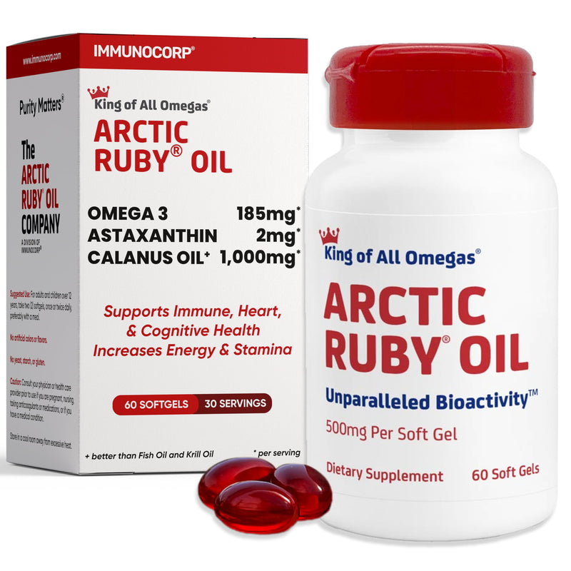 Arctic Ruby Oil 1000mg Omega 3 Supplement with EPA DHA 60 Softgels, 1 Pack | for Women and Men, Astaxanthin 2mg, Fish & Krill Oil Alternative, Arctic calanus oil, no fishy aftertaste, wellness support