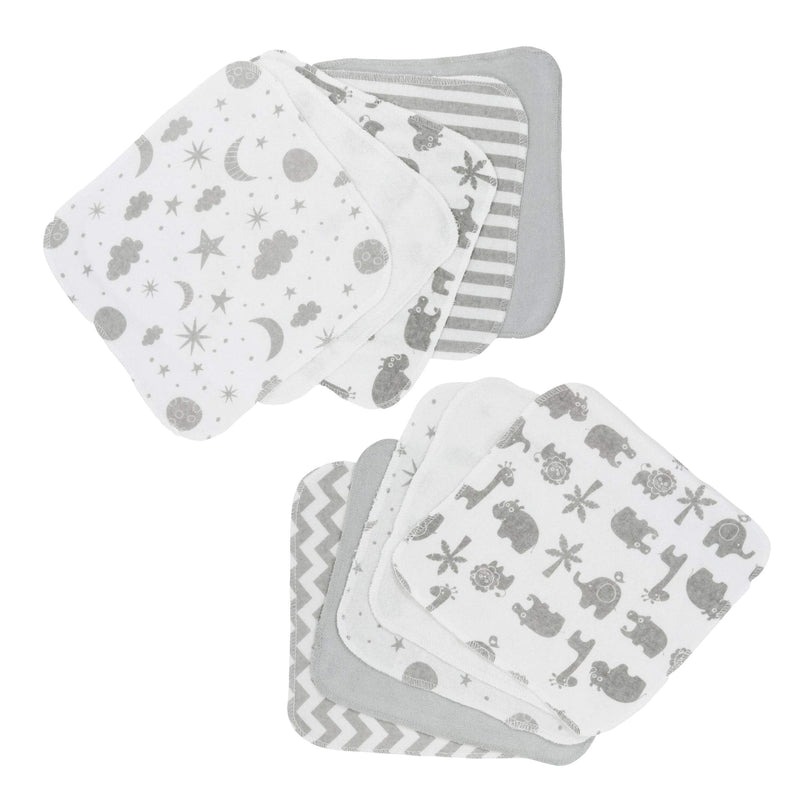 Spasilk Washcloth Wipes Set for Newborn Boys and Girls, Soft Terry Washcloth Set, Pack of 10, Gray Celestial 10 Count (Pack of 1) Grey Celestial - BeesActive Australia