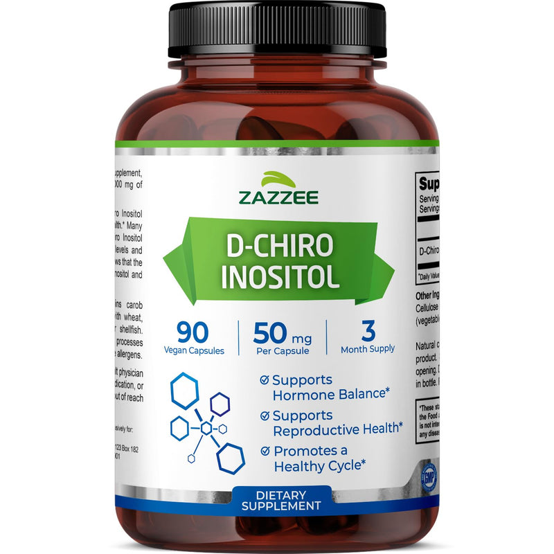 Zazzee D-Chiro-Inositol, 50 mg per Capsule, 90 Vegan Capsules | Ideal Dosage for 40:1 Ratio with Myo-Inositol, 3 Month Supply, 100% Vegetarian, Non-GMO, Made in the USA