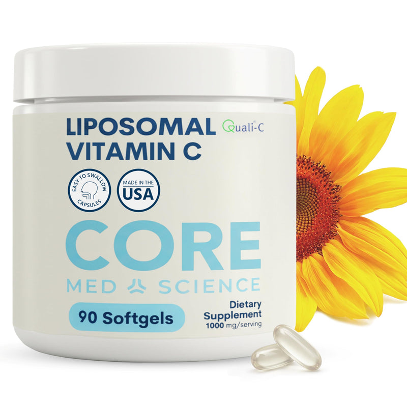 Core Med Science Liposomal Vitamin C 1000mg, 90 Softgels - Non-GMO | Natural Liposomal Vitamin C Supplement that Promotes Healthy Skin - Immune System Booster, Supports Collagen Formation 90 Count (Pack of 1) Softgel