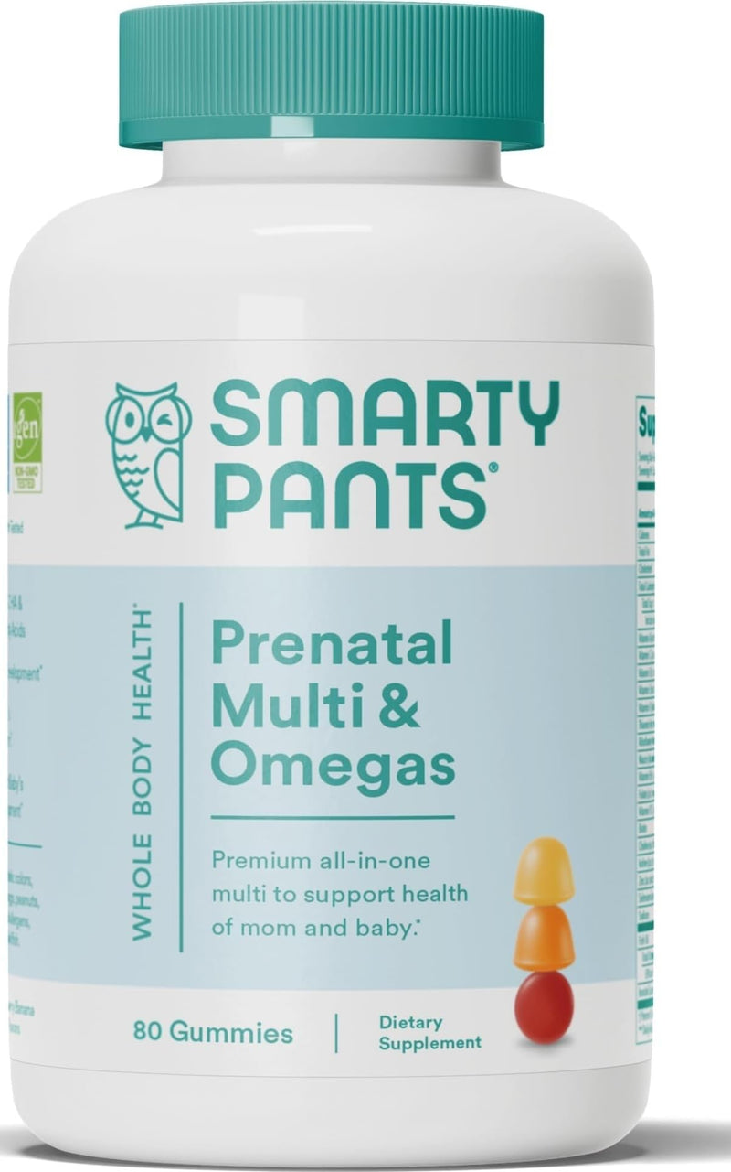 SmartyPants Prenatal Vitamins for Women, Multivitamin Gummies: Omega 3 Fish Oil (EPA/DHA), Biotin, Methylfolate, Vitamin D3, C, Vitamin B12, B6, A, K & Zinc, Inositol, 80 Count (20 Day Supply) 20 servings, 80 Count Discontinued - 20 Day Supply