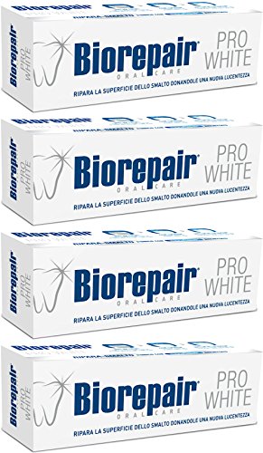 Biorepair: "Pro White" Whitening Toothpaste with microRepair - 2.5 Fluid Ounce (75ml) Tubes (Pack of 4) [ Italian Import ]