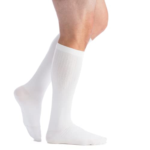 EvoNation Men’s Knee High 30-40 mmHg Graduated Compression Socks – Extra Firm Pressure Compression Garment White Large