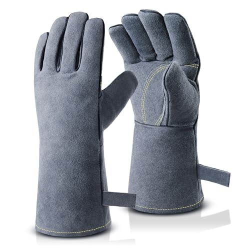 OZERO Welding Gloves: Upgraded Thicker 932°F Heat Resistant, Gray, 14 Inch Gray (14-inch)
