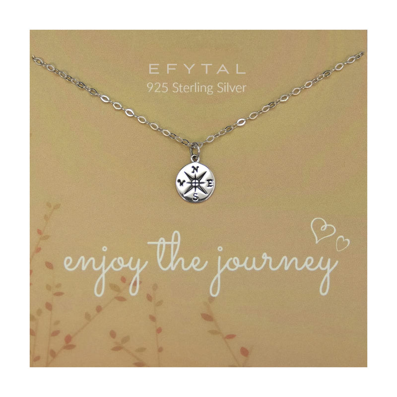 EFYTAL Graduation Necklace 2022, Sterling Silver or Gold Plated Compass, High School or College Graduation Gift for Her, Farewell Gift for Women 925 Sterling Silver