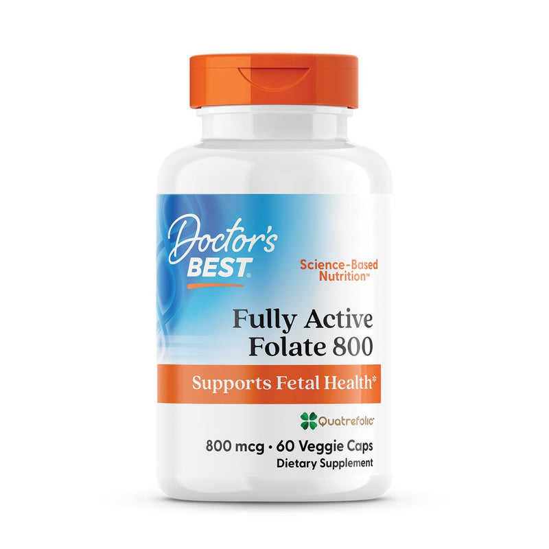 Doctor's Best Folate Supplement 800 mcg for Women & Men - Methylated Folate Capsules 800mcg (5-MTHF), Supports Healthy Fetal Brain Development, Fully Active - 60 Veg Caps 800 mg