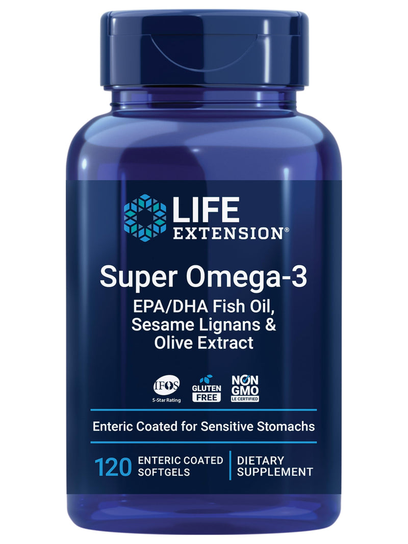 Life Extension Super Omega-3 EPA/DHA Fish Oil, 120 Softgels | Sesame Lignans & Olive Extract, Heart & Cognitive Health, Triglyceride & Lipid Support, Enteric-Coated, Gluten-Free & Non-GMO 120 Count (Pack of 1)