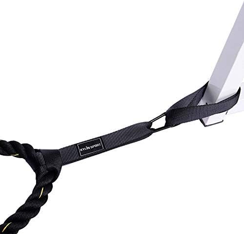 Battle Rope Anchor Strap Kit | Heavy Duty Reinforced Nylon | Easy and Fast Setup | Stops Rope Damage | Stainless Steel Carabiner | Includes Exercise Guide | Black with White Stripe - BeesActive Australia