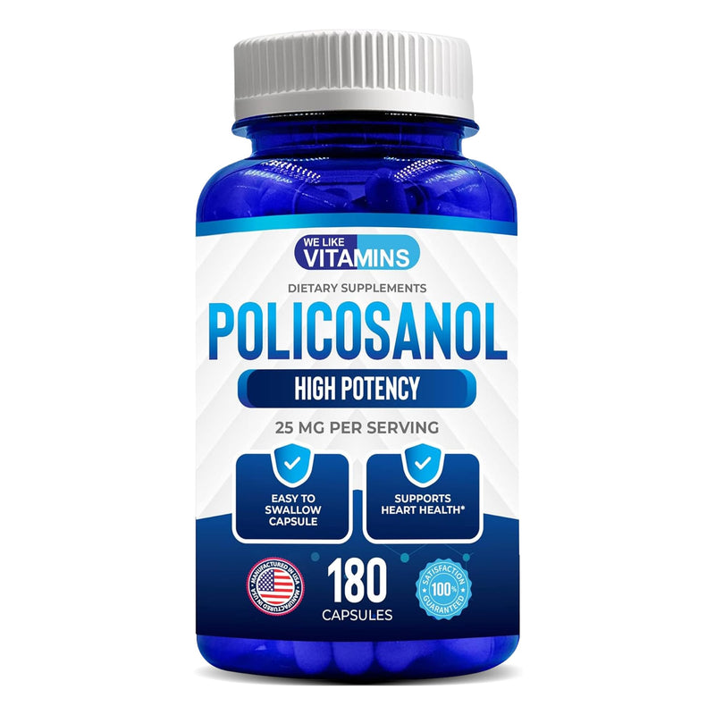 Policosanol 25mg - 180 Caps- Policosanol Supplement from Natural Sugar Cane | Max Strength Policosanol 25MG Daily Dose For Antioxidant Support - 6 Month Supply, Just 1 A Day - Non-GMO & Gluten Free 180 Count (Pack of 1)