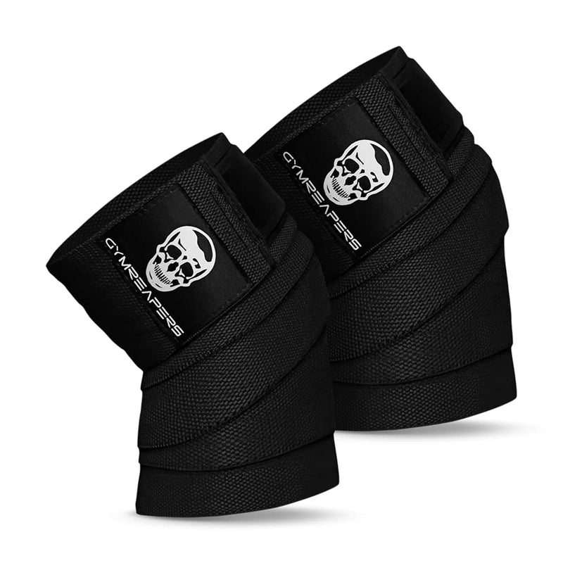 Gymreapers Knee Wraps for Squats and Powerlifting 72 Inch Compression Wraps with Strap for Men & Women Weightlifting Support Black