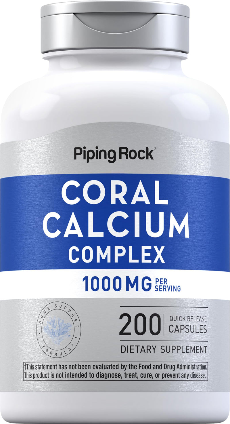 Piping Rock Coral Calcium 1000 mg | 200 Capsules | Bone Formula Complex | With Vitamin D, C, and Magnesium | Non-GMO, Gluten Free Supplement
