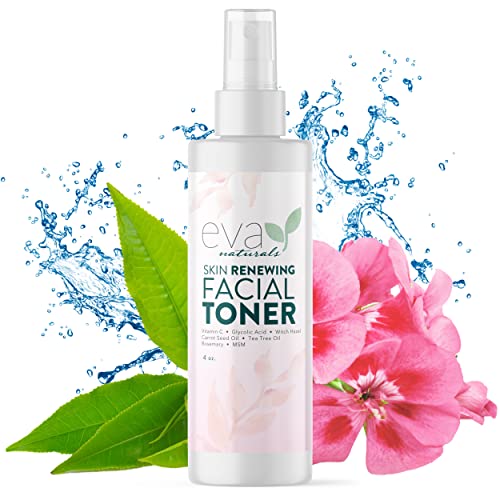 Eva Naturals Witch Hazel Face Toner, Glycolic Acid, Vitamin C & Aloe, 4 oz