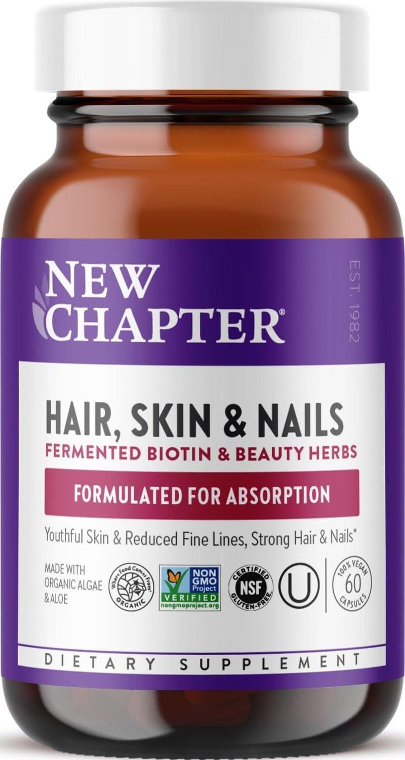 New Chapter Vegan Fermented Biotin Supplement, 60 Count | Hair, Skin, and Nails Vitamins with Fermented Biotin and Astaxanthin for Beauty Support, Vegan Formula