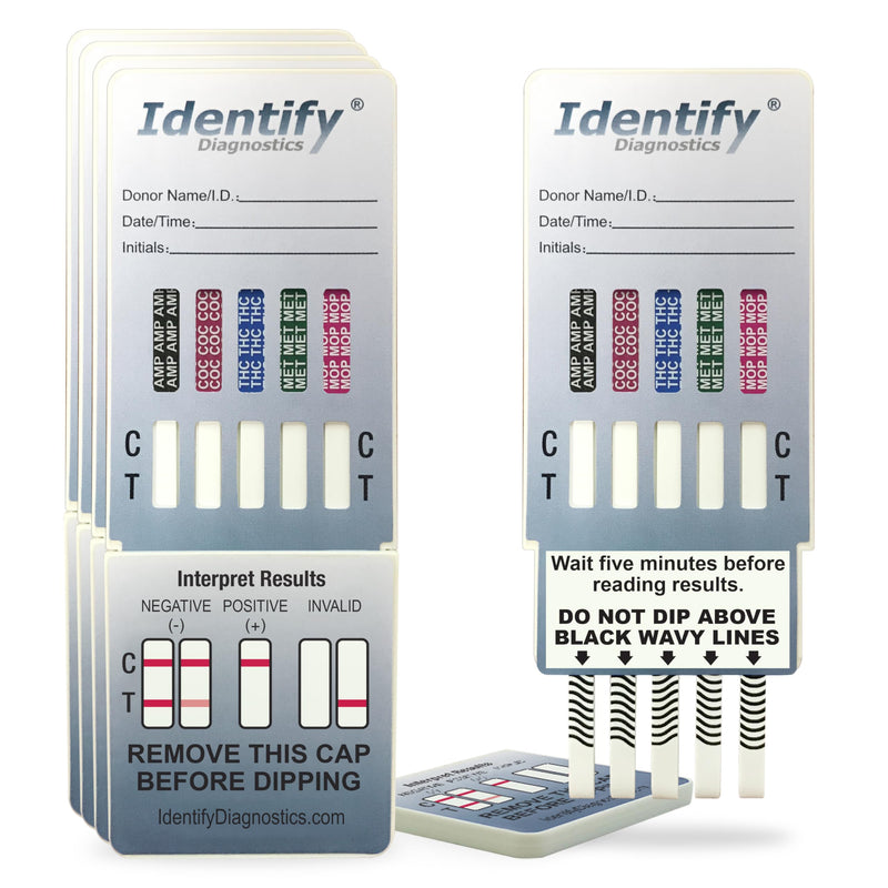 Identify Diagnostics Drug Test Cards | 5 Pack | 5 Panel Dip CLIA Waived Instant Urine Marijuana Drug Test Dip Kit for AMP,COC,MET,MOP|OPI,THC - BeesActive Australia