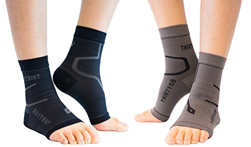 Thirty48 Plantar Fasciitis 20-30 mmHg Ankle Compression Socks, Foot Brace Black & Grey (2 Pairs) Medium