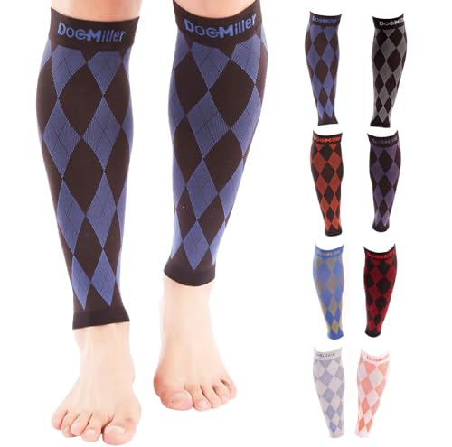 Doc Miller Calf Compression Sleeves 20-30 mmHg for Men & Women, Argyle X-Large Black.blue