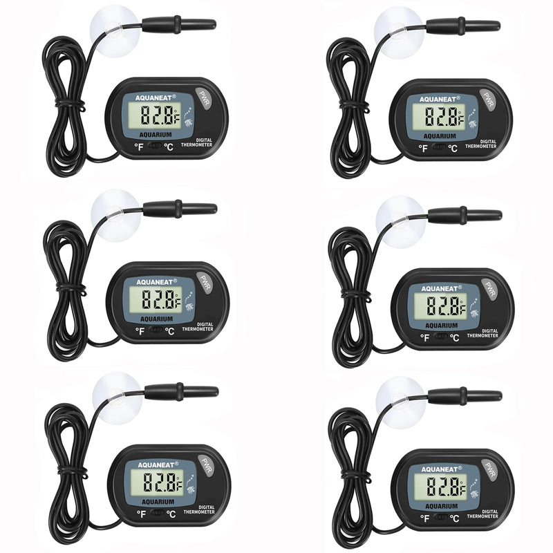 AQUANEAT Aquarium Thermometer, Fish Tank Thermometer, Digital Temperature Test, with Large LCD Display (6 Packs) 6 Packs
