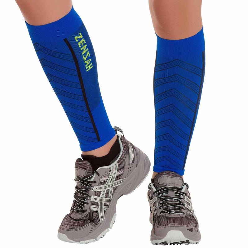 Zensah Featherweight Compression Leg Sleeves - Relieve Shin Splints, Calf Strains Medium Sporty Blue - BeesActive Australia