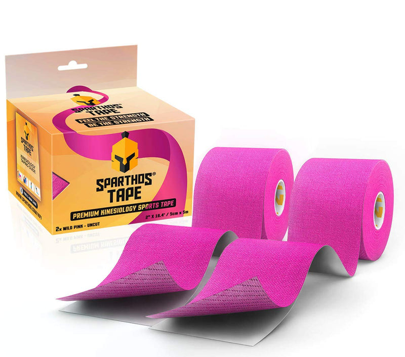 Sparthos Tape Kinesiology Tape (Pack of 2) - Incredible Support for Athletic Sports and Recovery - Free Kinesio Taping Guide! - Wrap Neck Body Pain Skin Strips Rock Medical - Uncut (2X Wild Pink) - BeesActive Australia