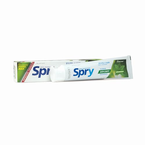 Spry Xylitol Toothpaste with Fluoride, Natural Spearmint, Anti-Cavity, 5 oz (3 Pack) Spearmint (With Fluoride) 5 Ounce (Pack of 3)