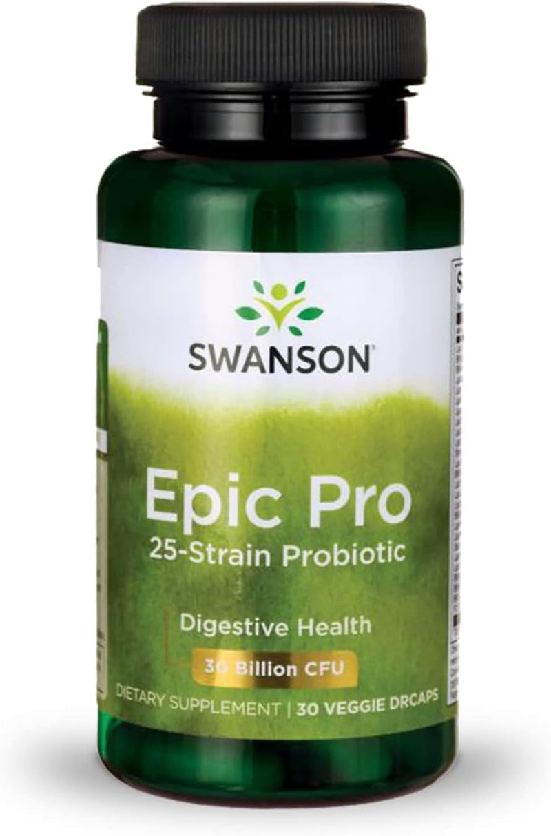 Swanson Epic-Pro 25-Strain Probiotic with Prebiotic FOS for Gut-Health-Conscious Adults Seeking Comprehensive Digestive and Immune Support - 30 Billion CFU (30 Vegan DRcaps) | With Prebiotic FOS for Gut-Health-Conscious Adults Seeking Comprehensive Dig...