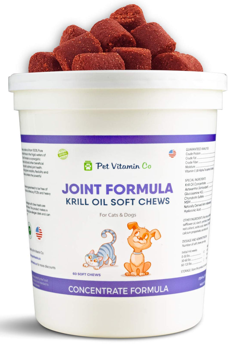 Hip & Joint Health Krill Oil Soft Chews for Dogs & Cats - Rich in Omega 3, 6 & Antioxidants - Benefits Hip & Joints, Skin & Coat - Reduce Shedding & Itching - Made in USA - BeesActive Australia