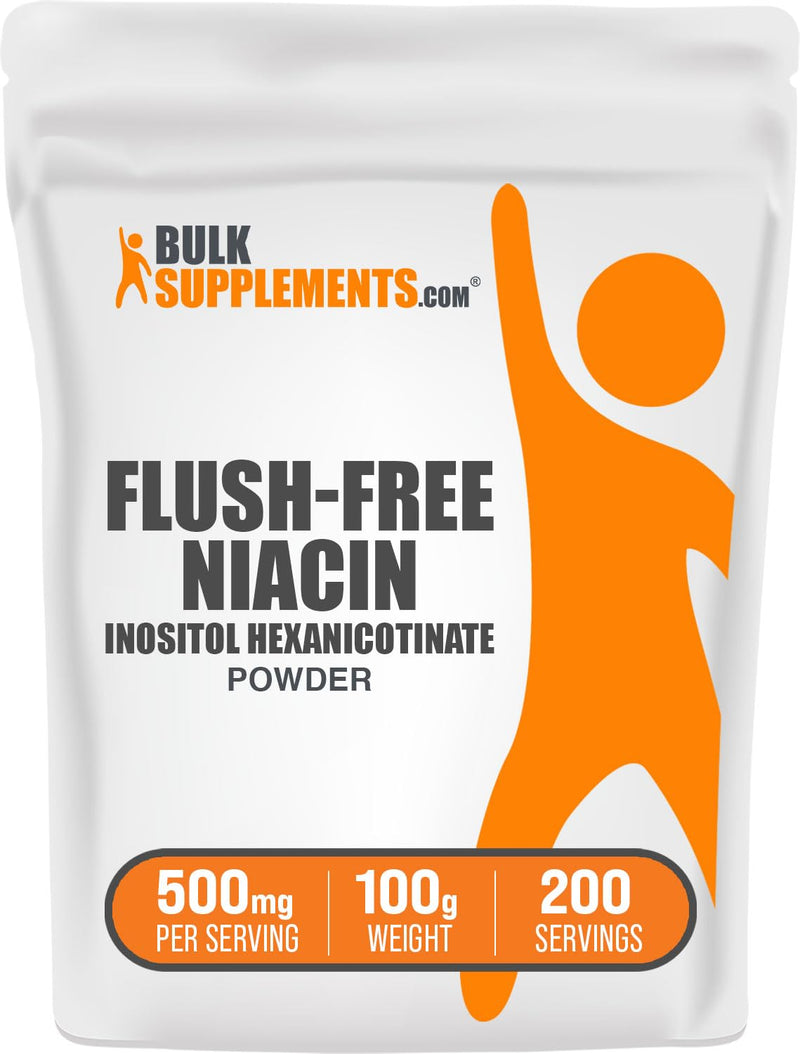 BulkSupplements.com Flush Free Niacin Powder - as Inositol Hexanicotinate, Vitamin B3 Supplement, Niacin 500mg Flush Free - Gluten Free, 500mg of per Serving, 100g (3.5 oz) (Pack of 1) 3.5 Ounce (Pack of 1)