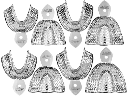 ARTMAN INSTRUMENTS Dental Impression Trays – Set of 8 (Small, Medium, Large, Extra Large) – Stainless Steel, Perforated, Autoclavable, Ideal for Denture & Orthodontic Impressions