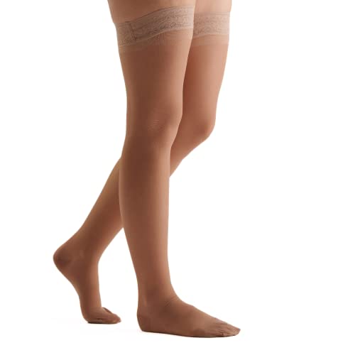 EvoNation Women Sheer Thigh High 20-30 mmHg Graduated Compression Stockings Nude Large