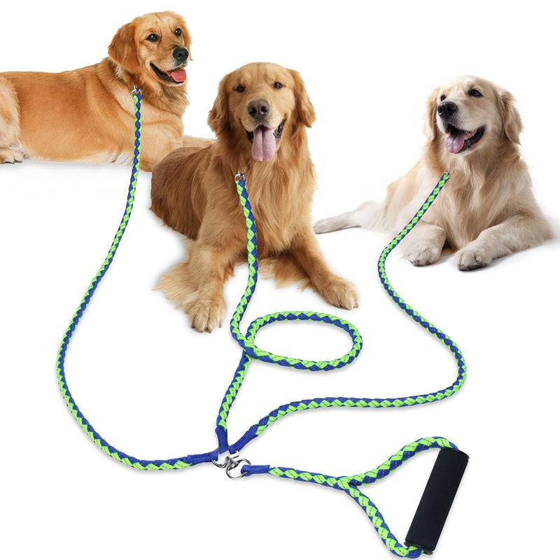 3 Dog Leash No Tangle, 4.6ft Heavy Duty Splitter Coupler, Reflective Strong Triple Multi Way Lead Split, Soft Padded Handle, for Walking Three Medium Large Dogs That Pull - Green - BeesActive Australia