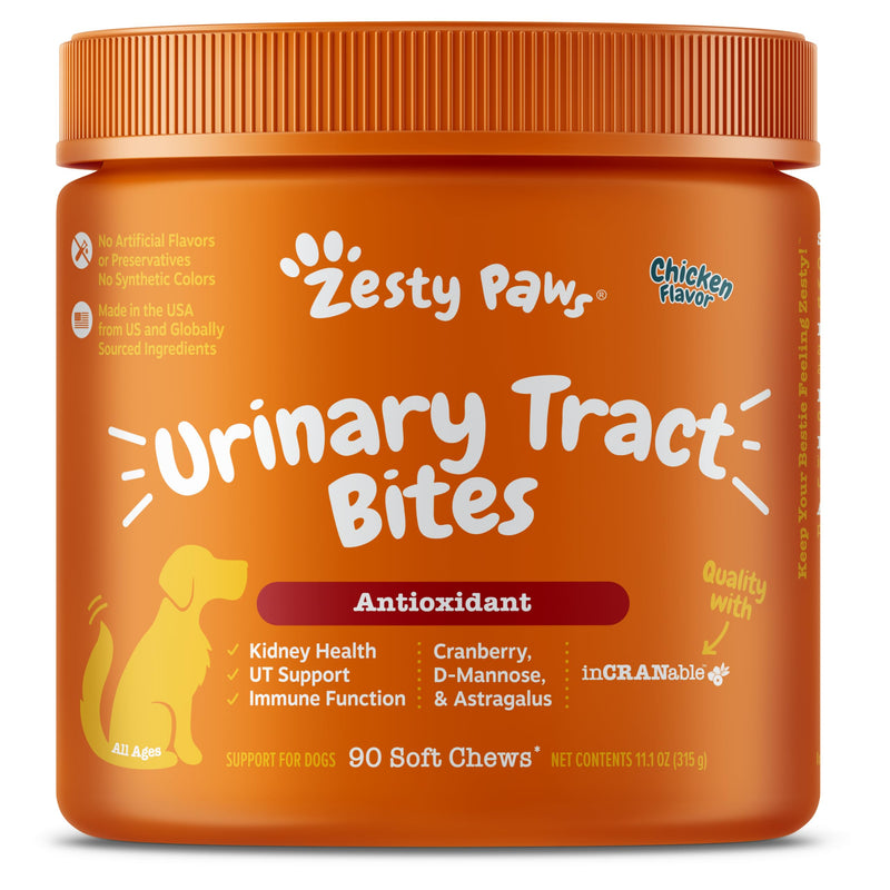 Zesty Paws Cranberry Supplement for Dogs - Bladder Control for Dogs - Urinary Supplement for Dogs - Cranberry Chews with D-Mannose, Vitamin B6 & L-Arginine - Immune & Gut Support - Chicken - 90 Count 90 Count (Pack of 1) - BeesActive Australia