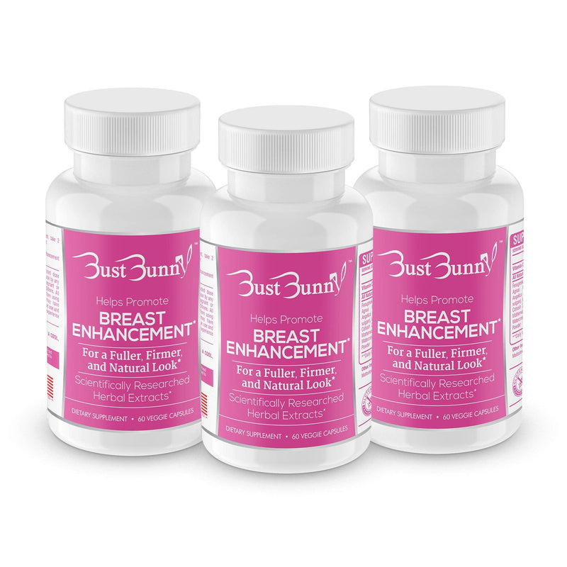 Bust Bunny Breast Enhancement & Enlargement Pills, Vegan, 3 Month Supply | Vegan herbal breast growth support for women & transgender; Fenugreek, Red Clover, Vitamin C; non-GMO with no fillers