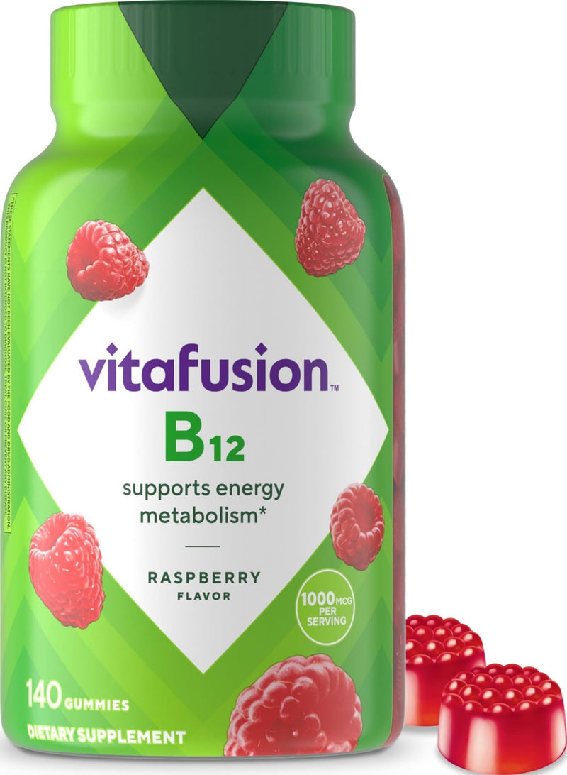 Vitafusion Vitamin B12 1000 mcg | 140 Gummies | Raspberry Flavor | Adult Gummy Vitamins for Women & Men | Gluten and Dairy-Free Supplement 140 Count (Pack of 1)