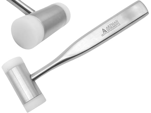 ARTMAN INSTRUMENTS Surgical Mallet - Implant Surgical Hammer with Teflon-Capped Ends, Ergonomic 6.5" Handle, Autoclavable for Sinus Lift, Osteotomes, and Bone Spreader