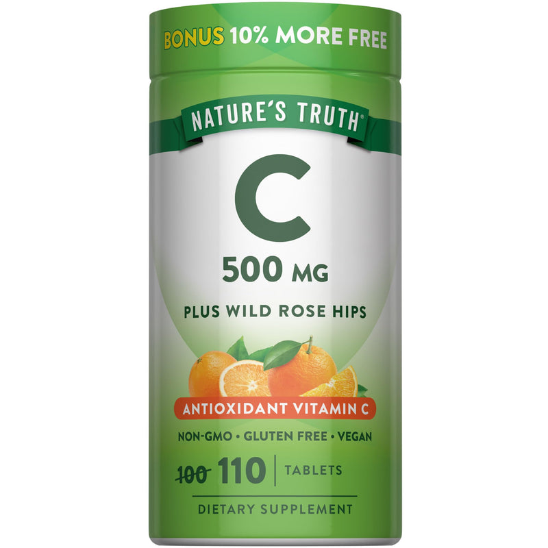 Nature's Truth Vitamin C with Rose Hips 500 mg | 110 Tablets | Vegan, Non-GMO & Gluten Free Supplement | Vegan, Non-GMO & Gluten Free Supplement