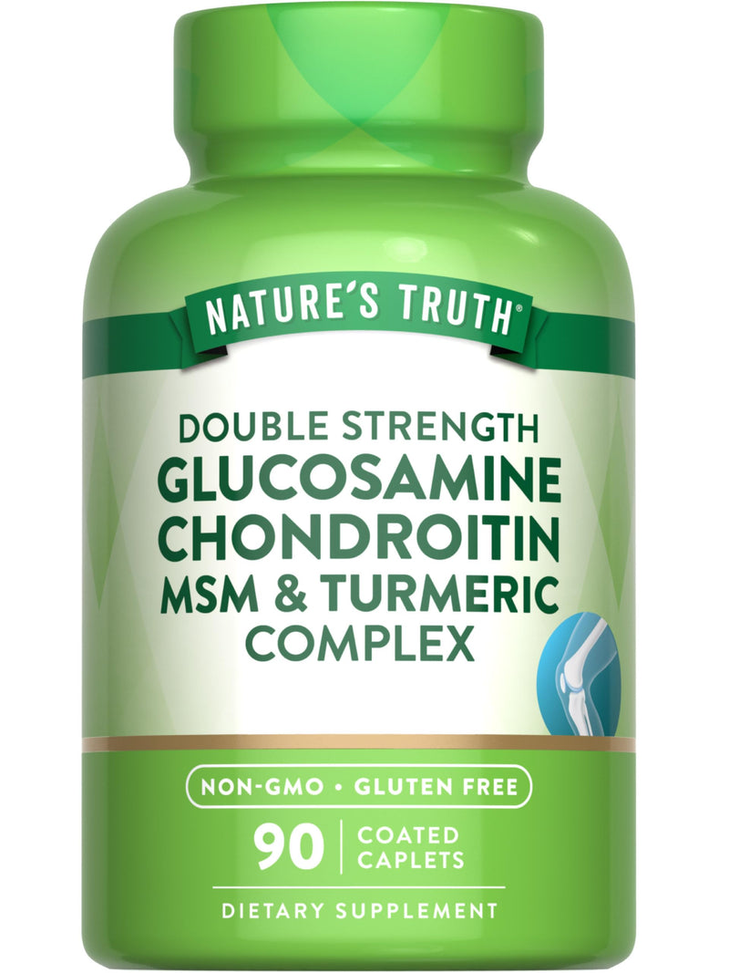 Nature's Truth Glucosamine Chondroitin MSM Complex | 90 Caplets | with Turmeric | Double Strength | Non-GMO & Gluten Free Supplement | with Turmeric | Double Strength | Non-GMO & Gluten Free Supplement 90 Count (Pack of 1)