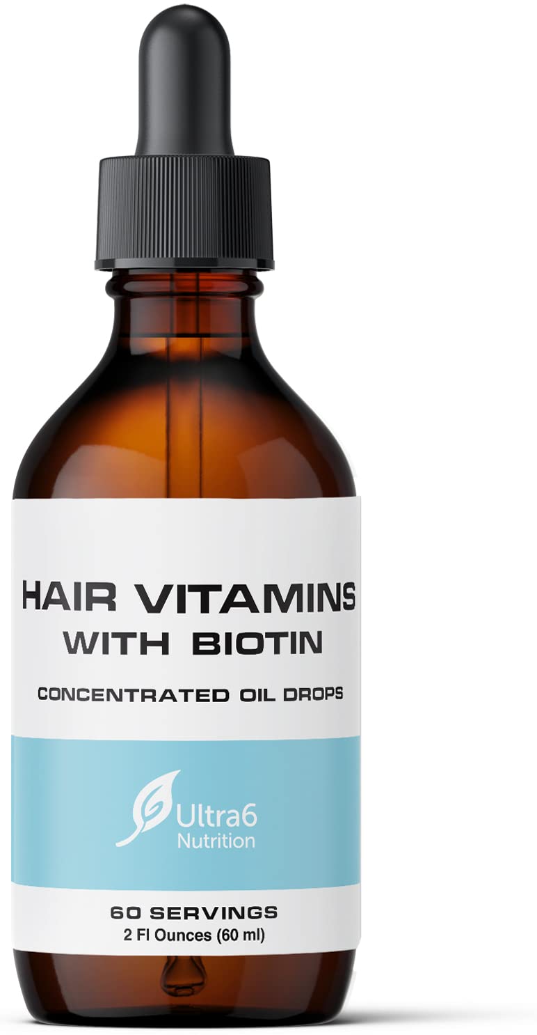 Ultra6 Nutrition Liquid Biotin with Hair Vitamins - Vitamin C, E, B6 & Organic Coconut Oil - Liquid Biotin for Hair, Skin, Nails and Immunity Support 2 Fl Oz (Pack of 1)