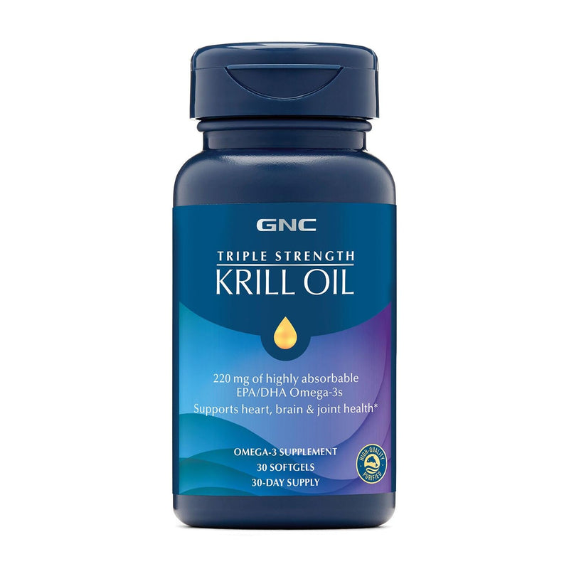 GNC Triple Strength Krill Oil Supplement, 220mg EPA and DHA Omega 3s, Supports Heart, Brain, and Joint Health, Superior Absorption, Antarctic Sourced, Burpless, 30 Softgels, 30 Servings 30 Count (Pack of 1) - BeesActive Australia
