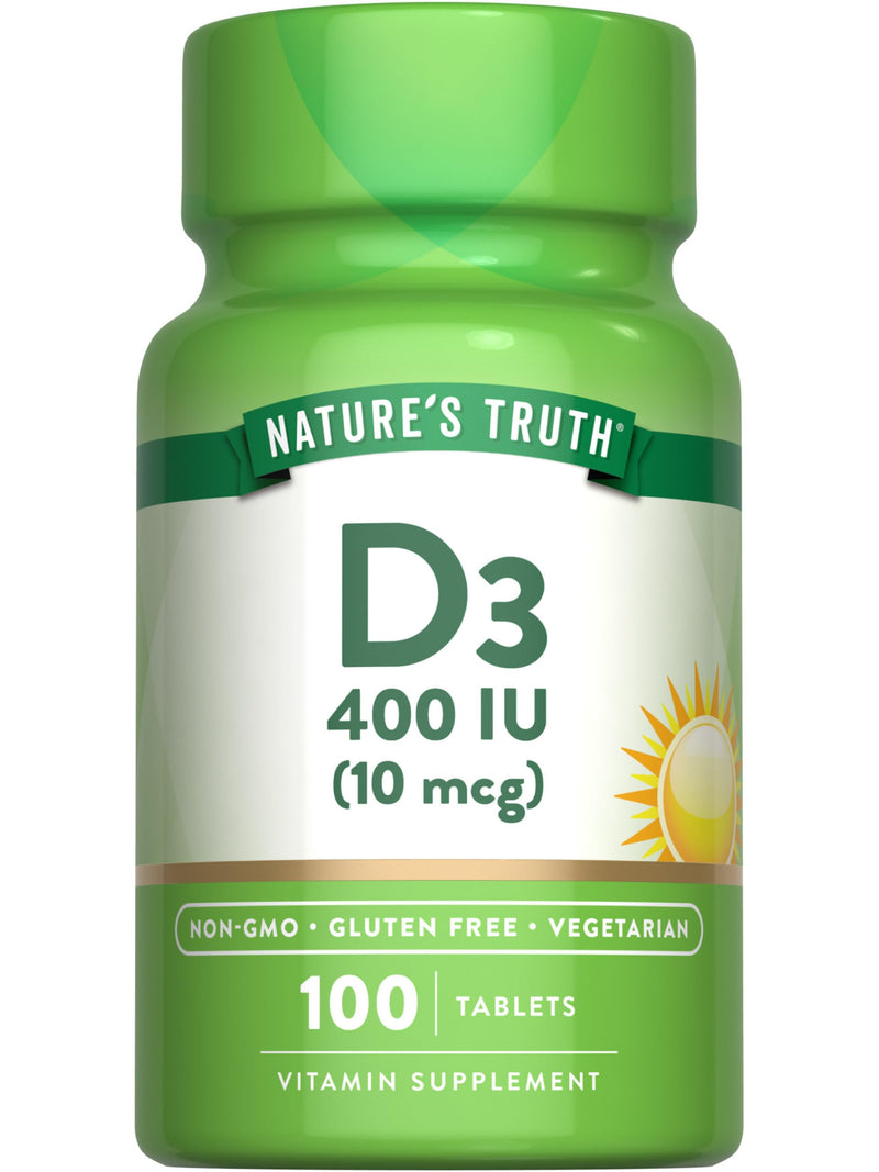 Nature's Truth Vitamin D3 | 400 iu (10 mcg) | 100 Tablets | Vegetarian, Non-GMO & Gluten Free Supplement