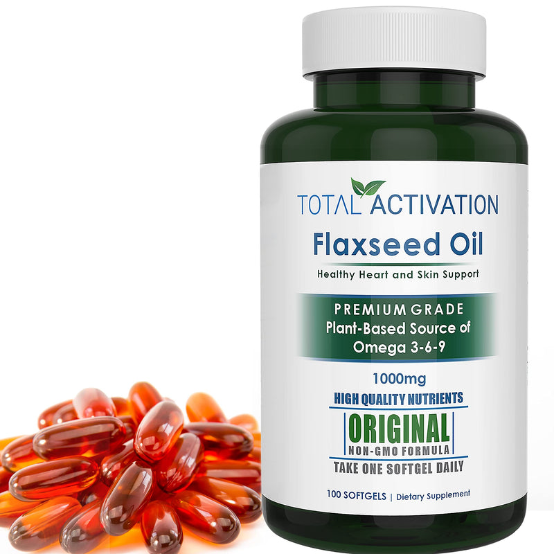 Organic Flaxseed Oil 1,000 mg Omega-3, Immune System Booster with Omega 3,6,9 from Natural ALA, Supports Healthy Heart, Hair, Skin and Nails, 100 Rich Liquid Softgels Per Bottle