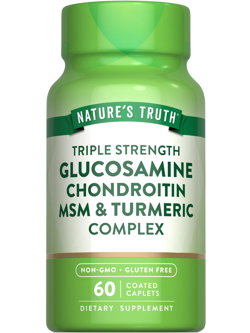 Nature's Truth Glucosamine Chondroitin MSM Complex | 60 Caplets | Triple Strength Supplement with Turmeric | Non-GMO and Gluten Free Supplement | with Turmeric | Triple Strength Formula | Non-GMO & Gluten Free Supplement