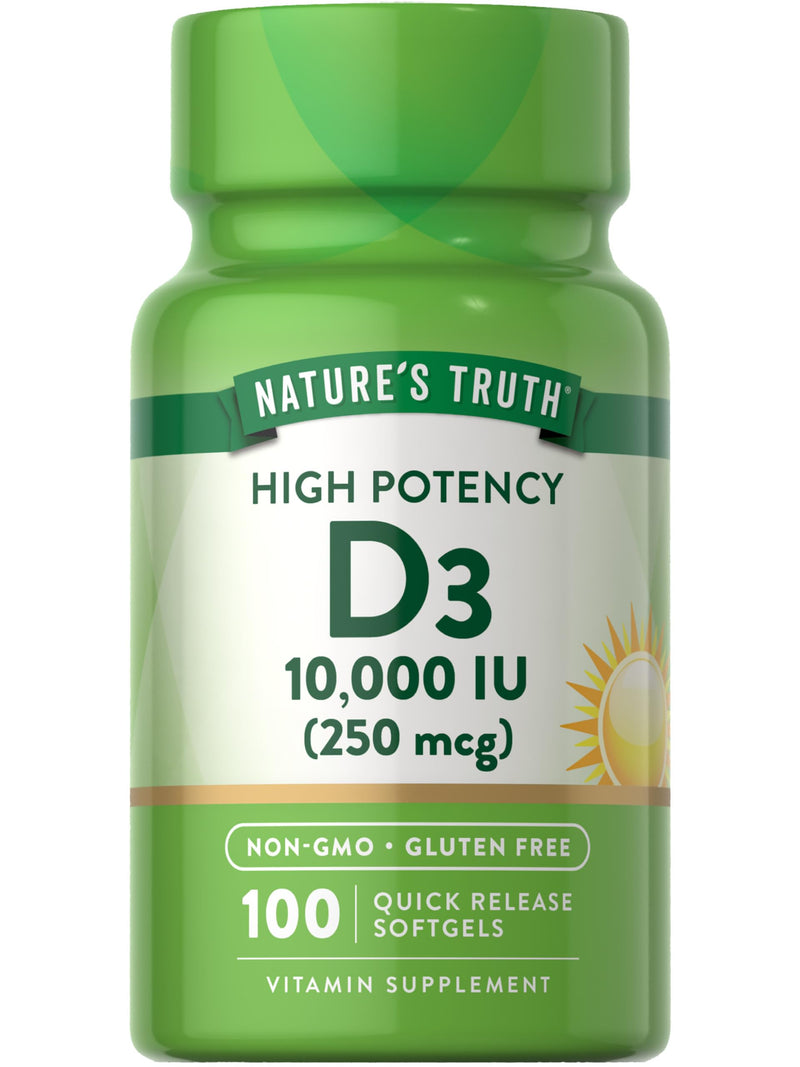 Nature's Truth D3 Vitamin 10,000 IU Softgels Supplement | 100 Count | High Potency Formula | Non-GMO and Gluten Free 100 Count (Pack of 1)