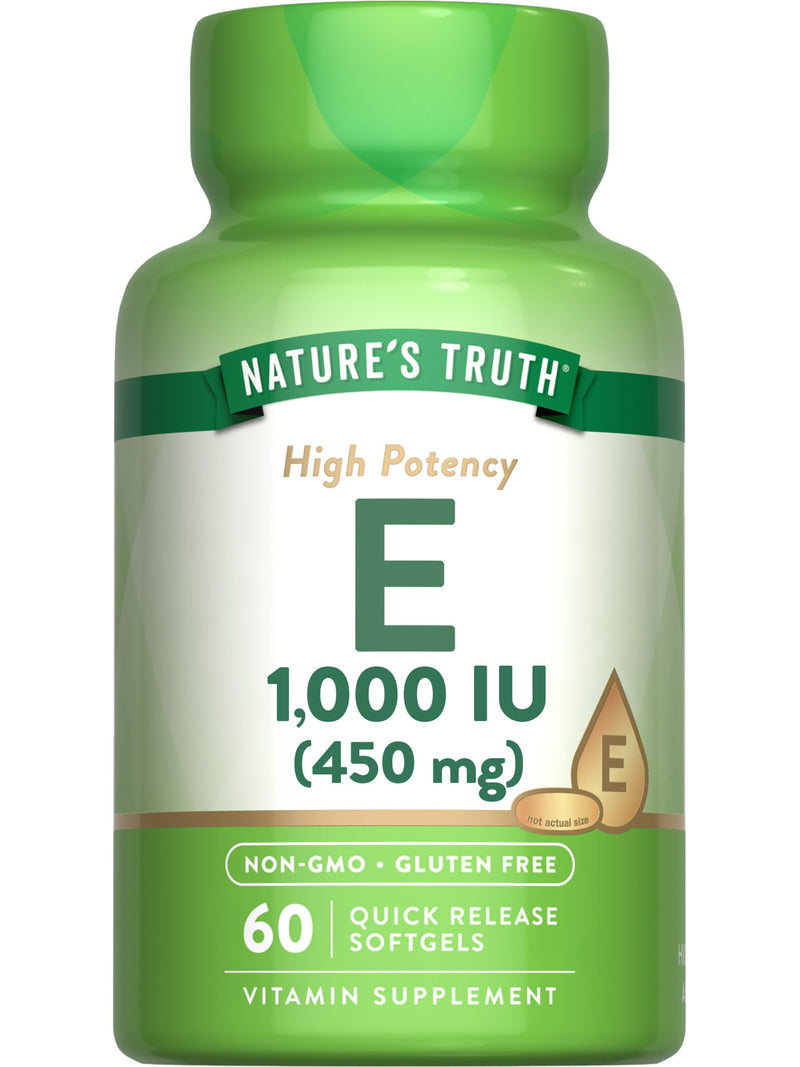 Nature's Truth Vitamin E Softgels | 1000 IU | 60 Count | Non-GMO & Gluten Free Supplement 60 Count (Pack of 1) - BeesActive Australia